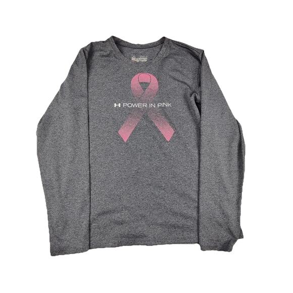 Under armour Tops - Under Armour HeatGear Shirt Womens Small Gray Power In Pink Long Sleeve Athletic